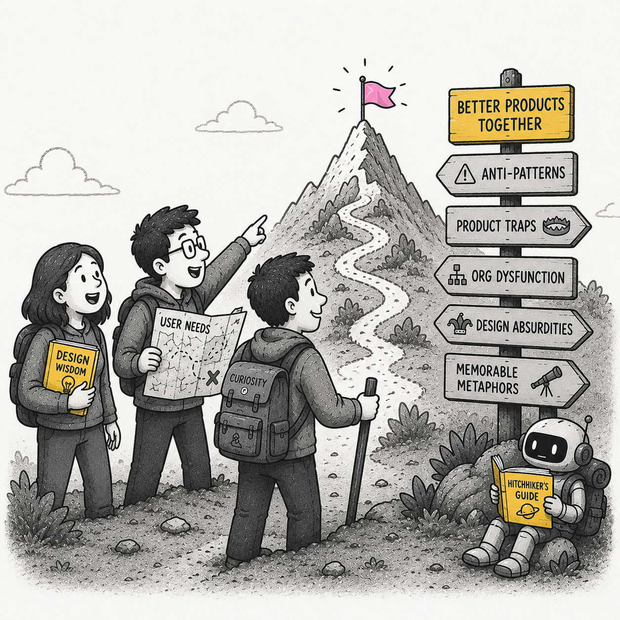 Illustration of designers on their path to success